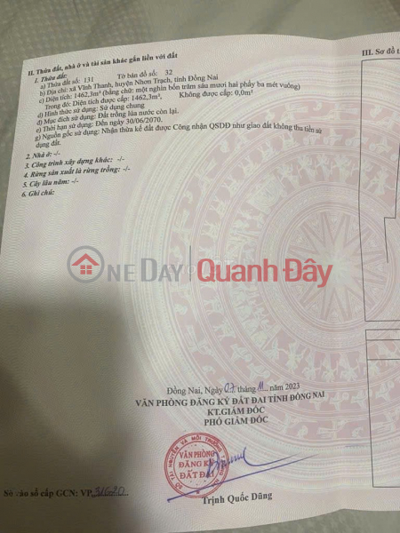 PRIME LAND - ATTRACTIVE INVESTMENT OPPORTUNITY FOR PROFIT. Owner needs to sell a plot of land in Nhon Trach district, Dong Nai province. Sales Listings