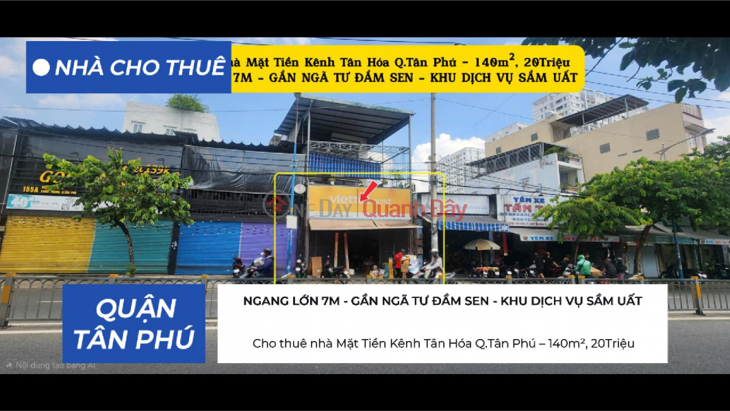 House for rent on Tan Hoa Canal frontage, Tan Phu District – 140m², 20 million VND. Rental Listings