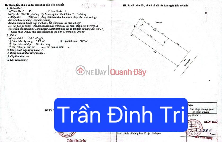 Land for sale in alleyway accessible by car, K66 Tran Dinh Tri - This plot is perfect for building an apartment building. Sales Listings