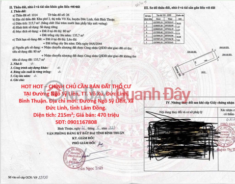 HOT HOT – OWNER NEEDS TO SELL RESIDENTIAL LAND ON NGO SY LIEN STREET, VO XU TOWN, DUC LINH CITY, BINH THUAN PROVINCE. _0