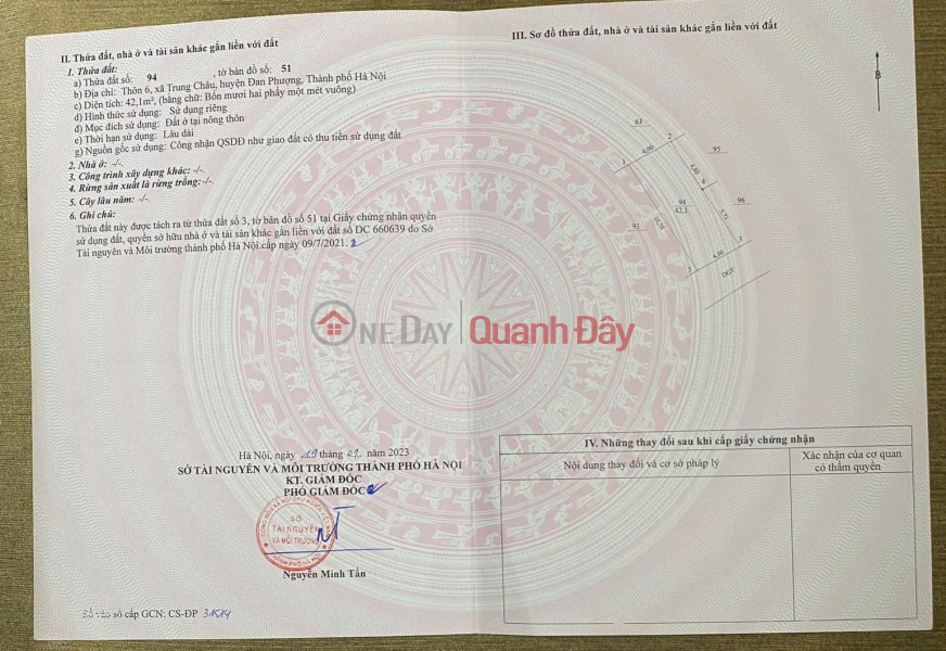 đ 3.35 Billion, Land owned by the seller - Good price - Beautiful location in Trung Trau, Dan Phuong - Accessible road, car can park right at the door.