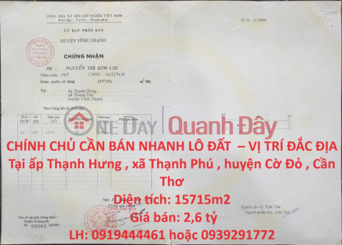 CHÍNH CHỦ CẦN BÁN NHANH LÔ ĐẤT – VỊ TRÍ ĐẮC ĐỊA Tại Huyện Cờ Đỏ - Cần Thơ - Giá Cực Rẻ _0