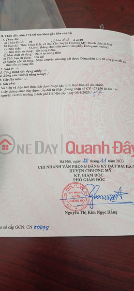 OWNER SELLS 55M2 LOT OF LAND IN DAI YEN-CHUONG MY-HANOI Vietnam Sales đ 1.09 Billion