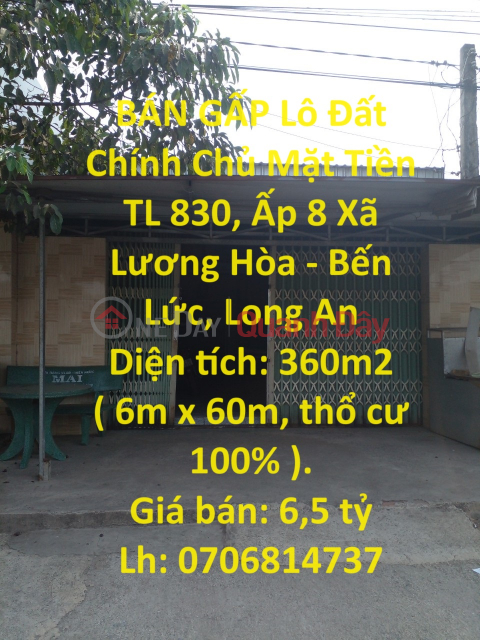 URGENT SALE Land Lot Main Owner Front TL 830, Hamlet 8 Luong Hoa Commune - Ben Luc, Long An _0