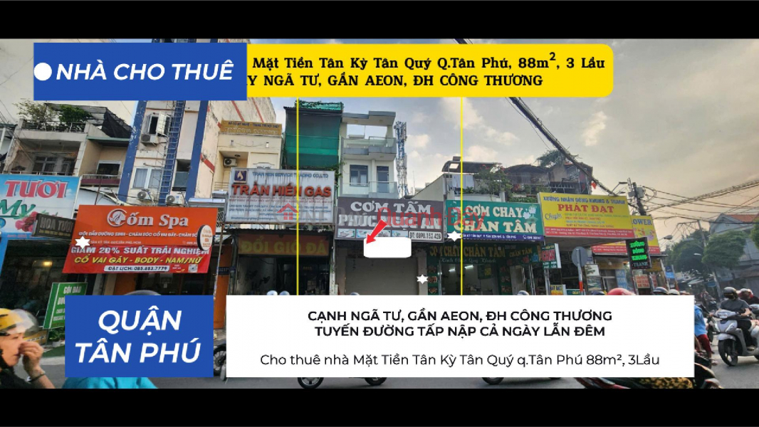 Cho thuê nhà Mặt Tiền Tân Kỳ Tân Quý q.Tân Phú 88m², 3Lầu - CẠNH NGÃ TƯ- 27Triệu Niêm yết cho thuê