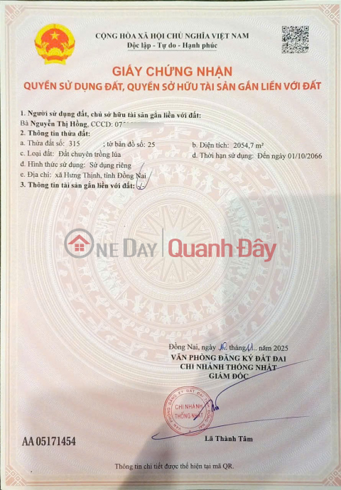 ĐẦU TƯ SINH LỜI - CHÍNH CHỦ BÁN 2 THỬA ĐẤT LIỀN KỀ TẠI Xã Hưng Thịnh, Đồng Nai _0