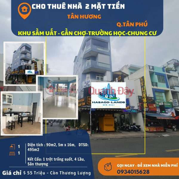 CHÍNH CHỦ Cho thuê nhà 2 mặt tiền Tân Hương 90m2, 4Lầu+ST - NGAY CHỢ Niêm yết cho thuê