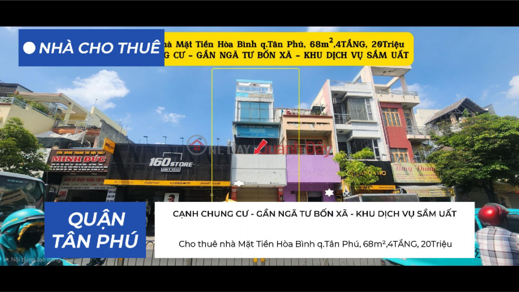Cho thuê nhà Mặt Tiền Hòa Bình q.Tân Phú, 68m²,4TẦNG, 20Triệu Niêm yết cho thuê