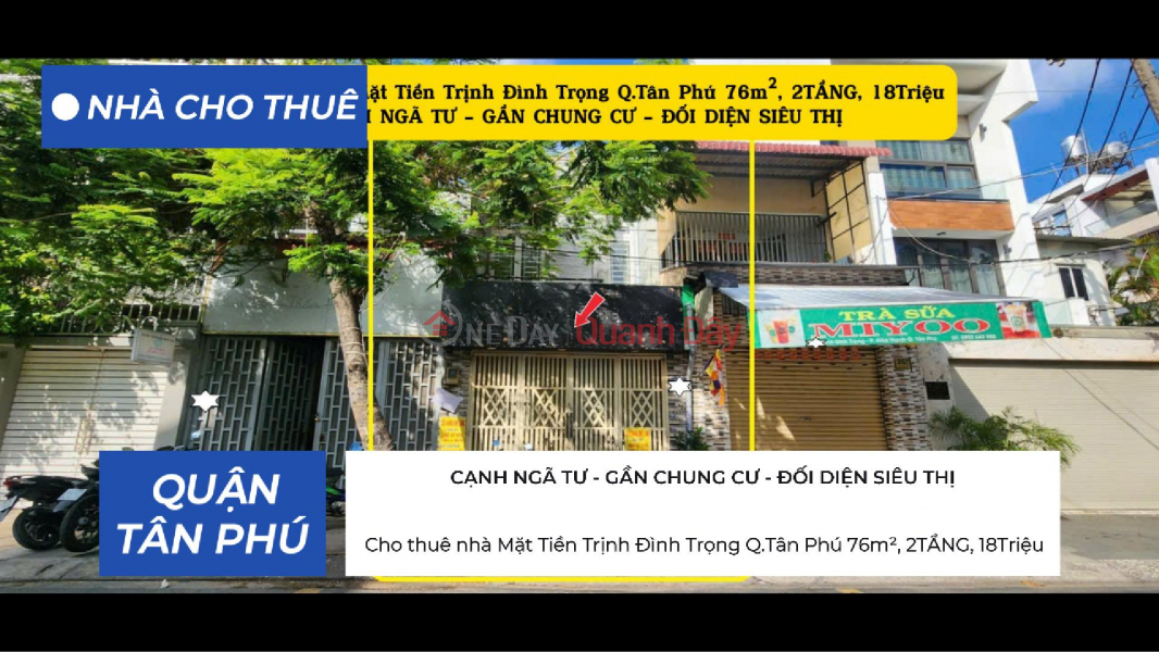 Cho thuê nhà Mặt Tiền Trịnh Đình Trọng Q.Tân Phú 76m², 2TẦNG, 18Triệu, CẠNH NGÃ TƯ Niêm yết cho thuê
