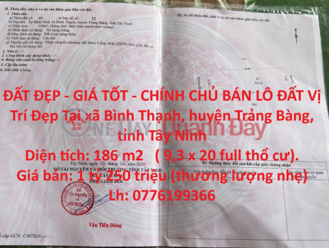 ĐẤT ĐẸP - GIÁ TỐT - CHÍNH CHỦ BÁN LÔ ĐẤT Vị Trí Đẹp Tại Khu TT Huyện Trảng Bàng _0