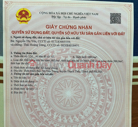 Owner Needs To Quickly Sell A Plot Of Land At Dam Boi, Yen Trung Commune, Thach That District, Hanoi City _0