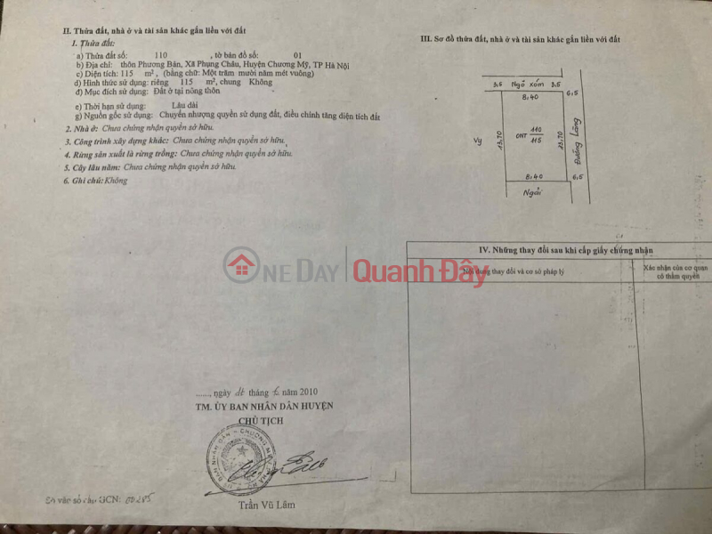 Property Search Vietnam | OneDay | Nhà ở | Niêm yết bán | SIÊU HÓT BÁN LÔ ĐẤT 115M TẠI PHỤNG CHÂU-CHƯƠNG MỸ-HÀ NỘI