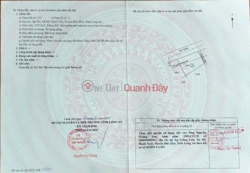 Property Search Vietnam | OneDay | Nhà ở, Niêm yết bán HOT ĐẤT ĐẸP- GIÁ TỐT CHÍNH CHỦ CẦN BÁN GẤP LÔ ĐẤT TIỀM NĂNG tại huyện Đức Huệ, tỉnh Long An