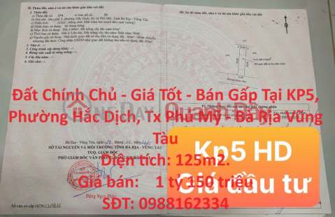 Land by Owner - Good Price - Urgent Sale at KP5, Hac Dich Ward, Phu My Town - Ba Ria Vung Tau _0