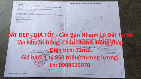 BEAUTIFUL LAND - GOOD PRICE - Quick Sale Land Lot In Tan Nhuan Dong Commune, Chau Thanh, Dong Thap _0