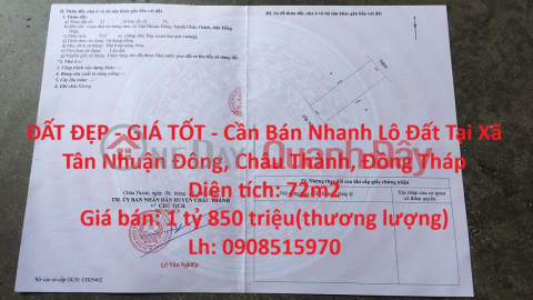 ĐẤT ĐẸP - GIÁ TỐT - Cần Bán Nhanh Lô Đất Tại Xã Tân Nhuận Đông, Châu Thành, Đồng Tháp _0