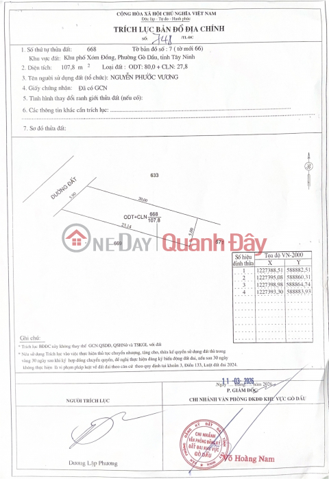 Owner selling land plot of 107.8m2 with title deed, best price in Go Dau area, Tay Ninh. _0