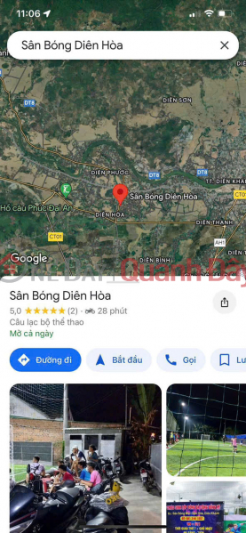 Bán đất diên hoà , Nha Trang 
Diện tích 666m ngang 16m 
Đường hiện trạng ô tô , đang kinh doanh sân bóng Niêm yết bán