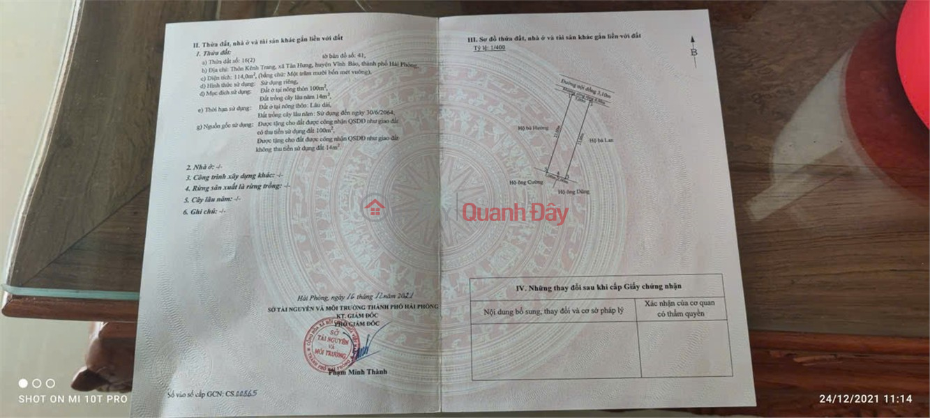 CHÍNH CHỦ Cần Bán NHÀ VÀ ĐẤT Tại Cụm 2 Kênh Trang, Xã Tân Hưng, Vĩnh Bảo - Hải Phòng Niêm yết bán