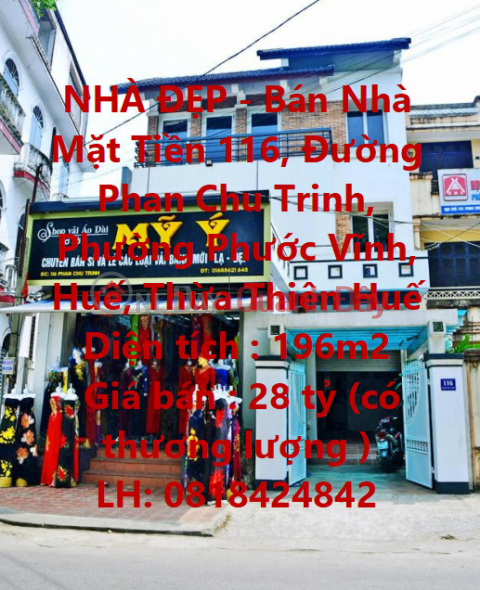 BEAUTIFUL HOUSE - House for sale in front of Phan Chu Trinh Street 196M2, Phuoc Vinh Ward, Hue, Thua Thien Hue _0