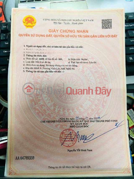 Land for sale in Hamlet 9, Nghi Phong, Nghe An., Vietnam, Sales | đ 1.58 Billion