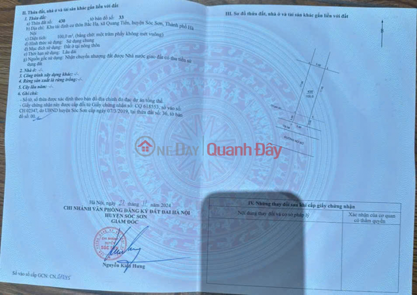 đ 4.2 Billion QUICK SALE OF LAND IN GOOD LOCATION, Bac Ha Residential Area, Quang Tien, Soc Son, Hanoi