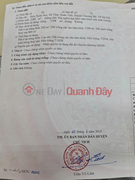 CHÍNH CHỦ BÁN LÔ ĐẤT ĐẸP tại thôn Xuân Sen, xã Thủy Xuân Tiên, Chương Mỹ, Hà Nội Niêm yết bán