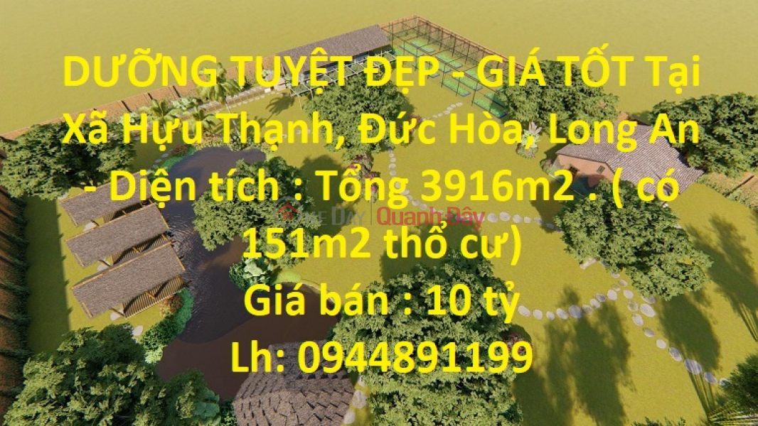 CẦN BÁN NHANH ĐẤT NGHỈ DƯỠNG TUYỆT ĐẸP - GIÁ TỐT Tại Xã Hựu Thạnh, Đức Hòa, Long An Niêm yết bán