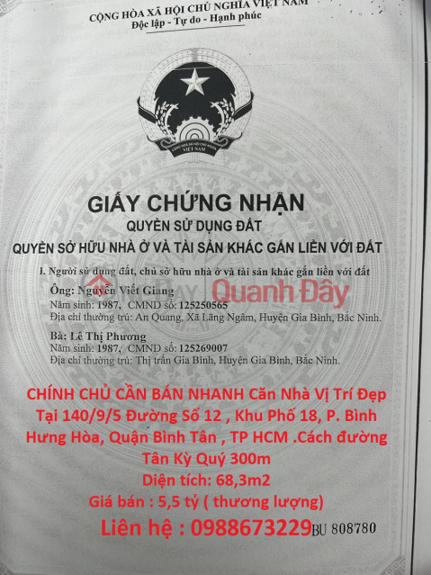 CHÍNH CHỦ CẦN BÁN NHANH Căn Nhà Vị Trí Đẹp Tại Quận Bình Tân _0