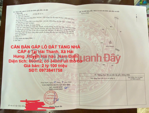 CẦN BÁN GẤP LÔ ĐẤT TẶNG NHÀ CẤP 4 Tại Hải Thanh, Xã Hải Hưng ,Huyện Hải hậu ,Nam Định _0