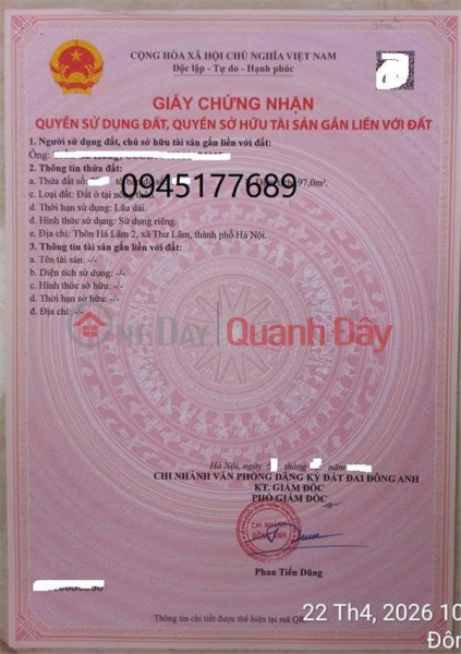 Đất Mặt Đường Thư Lâm- thôn Hà Lâm 2 -Thuỵ Lâm - Đông Anh -HN (mới là xã Thư Lâm- HN) - 13T Niêm yết bán