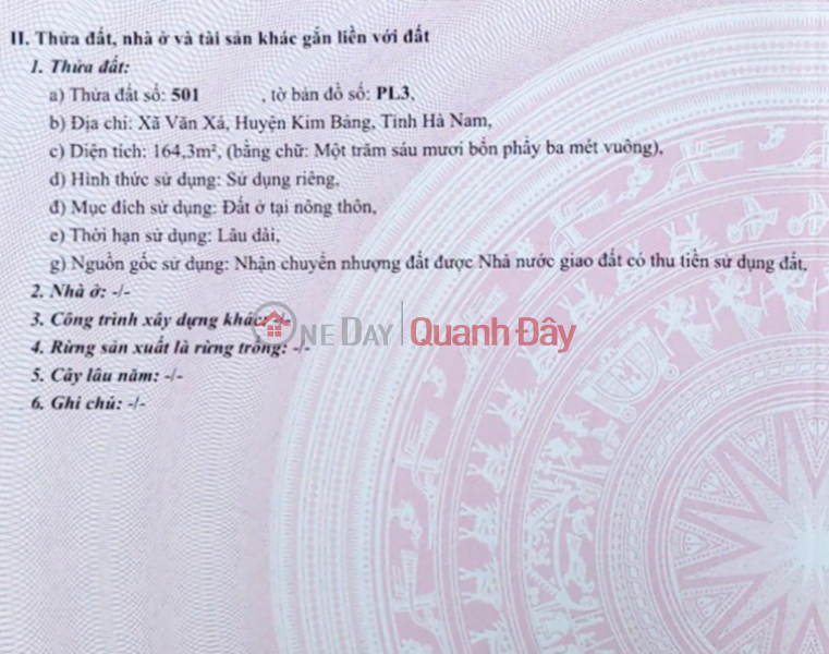 đ 4,7 tỷ Thanh lý đất mặt đường liên xã Văn Vá, Kim Bảng, Hà Nam (Mặt đường trục chính),164.3m2, miễn TG