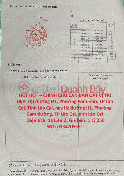 HOT HOT – CHÍNH CHỦ CẦN BÁN ĐẤT VỊ TRÍ ĐẸP TẠI đường H1, Phường Pom Hán, TP Lào Cai, Tỉnh Lào Cai Niêm yết bán