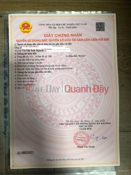 CHÍNH CHỦ BÁN 90M2 ĐẤT LÔ GÓC TRUNG TÂM PHÚ XUYÊN-NGAY QL1A, Việt Nam Bán | đ 4,05 tỷ