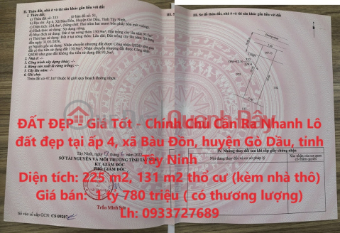 ĐẤT ĐẸP - Giá Tốt - Chính Chủ Cần Ra Nhanh Lô đất đẹp tại huyện Gò Dầu, tỉnh Tây Ninh _0