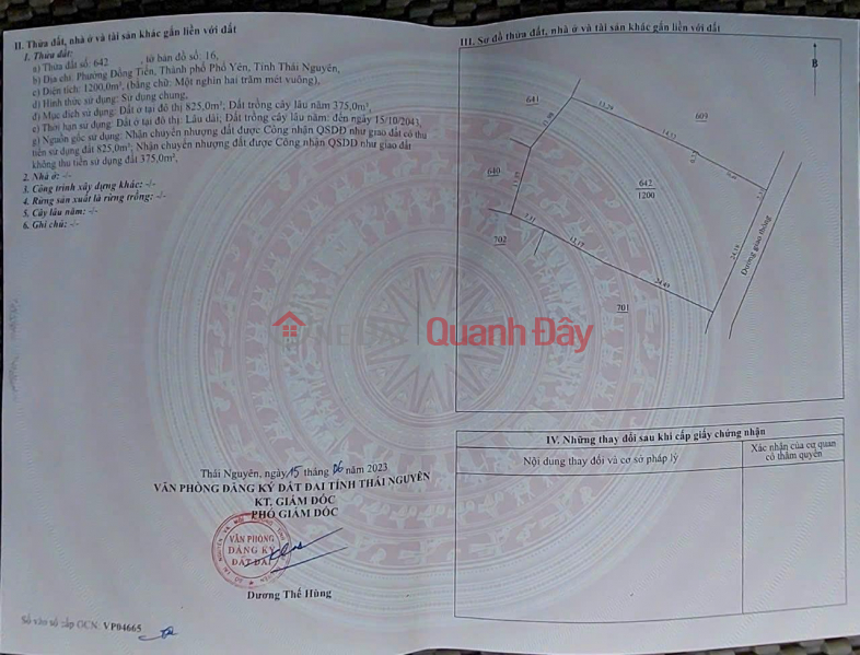 EXTREMELY RARE: A single large plot of land in the core of Pho Yen city right next to the Samsung S 1400M factory, 850m of land. Sales Listings