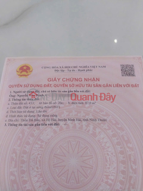 BEAUTIFUL LAND - PROFITABLE INVESTMENT - OWNER NEEDS TO SELL At Ho Hai Commune, Ninh Hai, Ninh Thuan _0