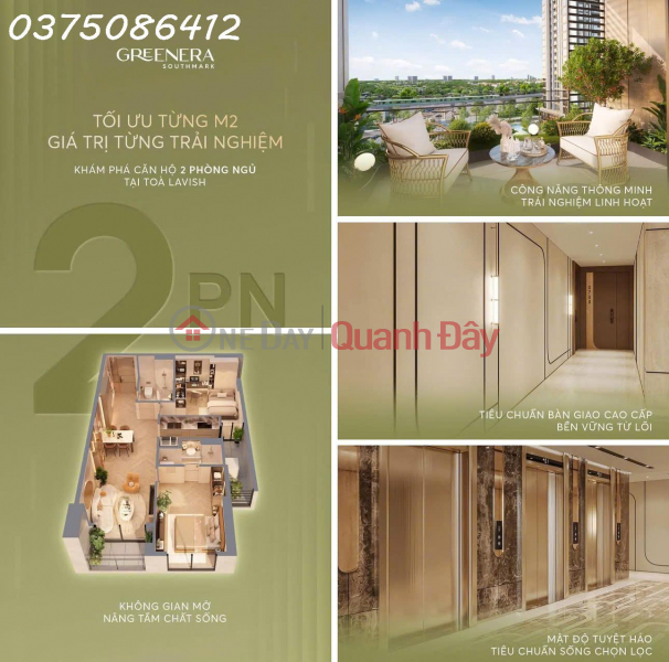 GIẢM 1 TỶ SO VỚI GIÁ CHỦ ĐẦU TƯ – BÁN NHANH CĂN 2PN SM2 GREENERA SOUTHMARK | Việt Nam Bán đ 6,2 tỷ