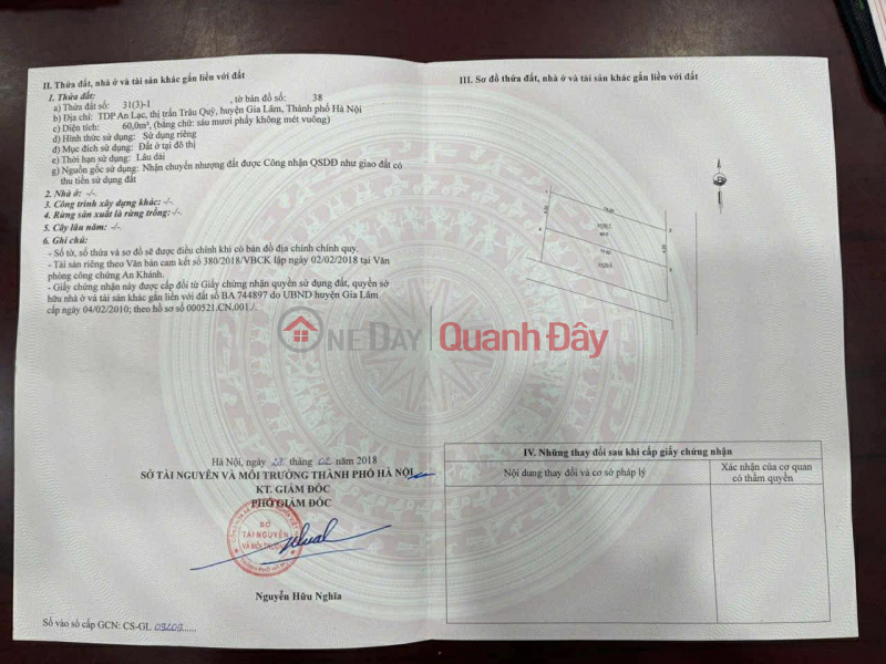Property Search Vietnam | OneDay | Residential Sales Listings, OWNER WANTS TO SELL LAND ON AN LAC - TRAU QUY - GIA LAM ROAD, 60 M2, PRICE 8.76 BILLION VND - CONTACT 0985865658