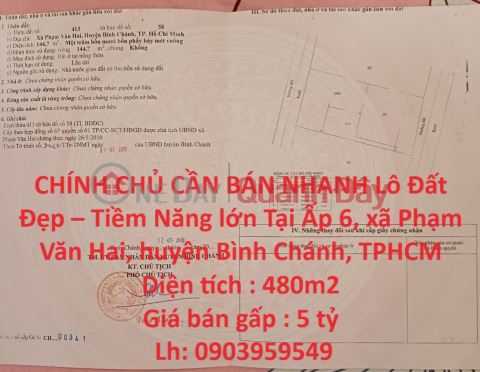 CHÍNH CHỦ CẦN BÁN NHANH Lô Đất Đẹp – Tiềm Năng lớn Tại huyện Bình Chánh, TPHCM _0