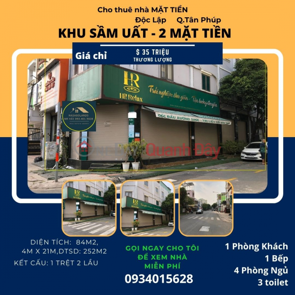 SỐC-Cho thuê nhà 2 mặt tiền Độc Lập 84m2, 2Lầu +ST, 35Triệu Niêm yết cho thuê