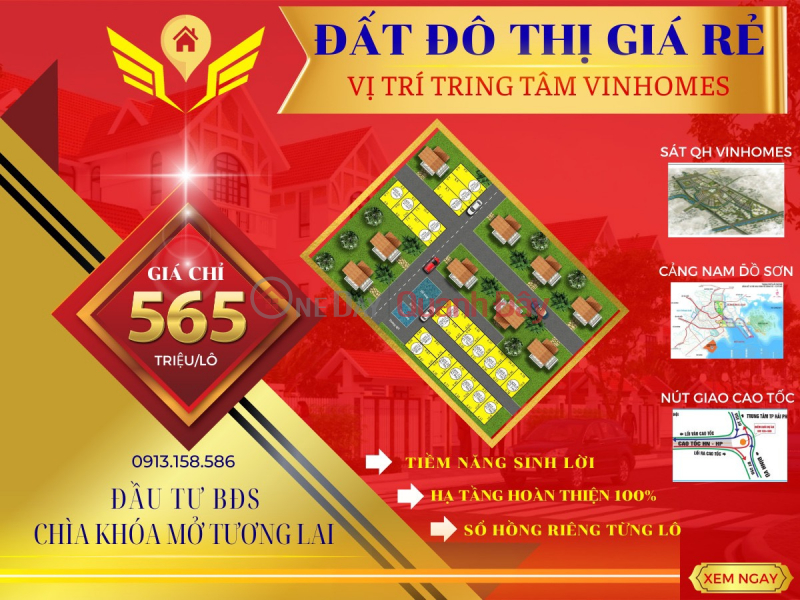 Selling 2 lots of land on the road right in the center of Hoa Nghia ward, near Vinhomes Duong Kinh HP. Cheap price 495 million\\/lot. Sales Listings