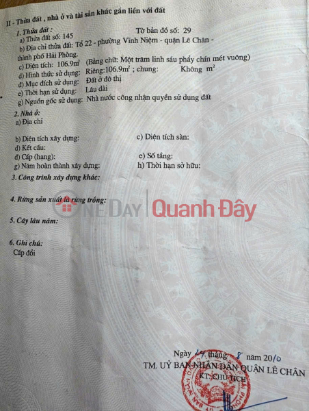 Property Search Vietnam | OneDay | Nhà ở Niêm yết bán, Bán đất mặt đường Khúc Thừa Dụ - Vĩnh Niệm, Giá 75 tr/m