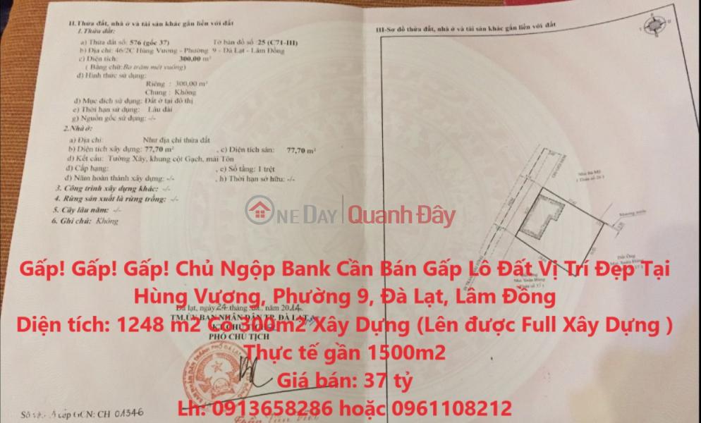 Urgent! Urgent! Urgent! Owner Ngoc Bank Needs to Urgently Sell Land Lot, Nice Location at Hung Vuong, Ward 9, Da Lat, Lam Dong Sales Listings