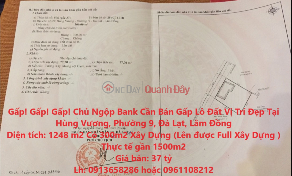 Gấp! Gấp! Gấp! Chủ Ngộp Bank Cần Bán Gấp Lô Đất Vị Trí Đẹp Tại Hùng Vương, Phường 9, Đà Lạt, Lâm Đồng Niêm yết bán