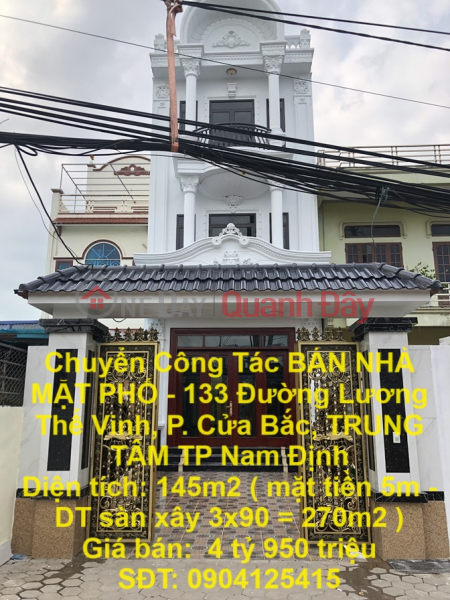 Chuyển Công Tác BÁN NHÀ MẶT PHỐ - 133 Đường Lương Thế Vinh, P. Cửa Bắc, TRUNG TÂM TP Nam Định Niêm yết bán