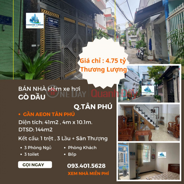 HIẾM - Bán nhà HXH Gò Dầu 41m2, 2Lầu, 4.75Tỷ, gần AEON Niêm yết bán