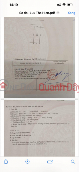 BÁN 80 m2 ĐẤT TÁI ĐỊNH CƯ KIÊU KỴ – GIA LÂM GIÁ CHỈ 100 TR/M2, LH 0985865658 Niêm yết bán