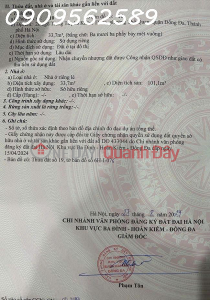 Bán nhà địa chỉ: Số 35, mặt ngõ Trung Tả, Phố Khâm Thiên, Phường Thổ Quan, Đống Đa, Hà Nội. Niêm yết bán