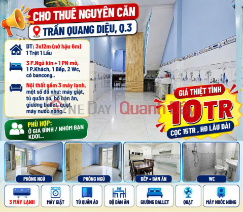 House for rent on Tran Quang Dieu Street, District 3, 4 bedrooms, only 10 million VND. _0